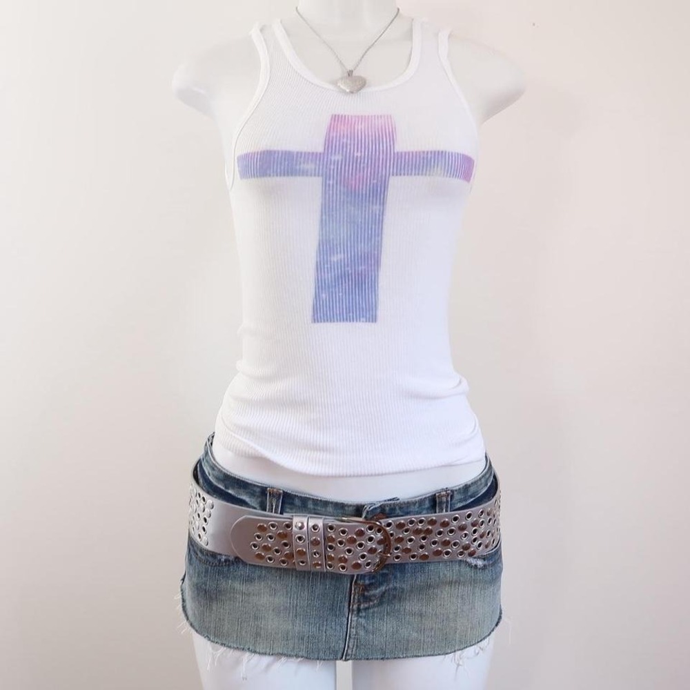 2010s galaxy cross ribbed tank indie grunge graphic S